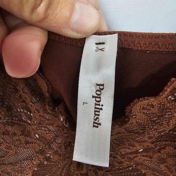 NWT Popilush Brown Babydoll Y2k Jumpsuit Halter Lingerie Fairy Wide Leg L - Picture 9 of 12